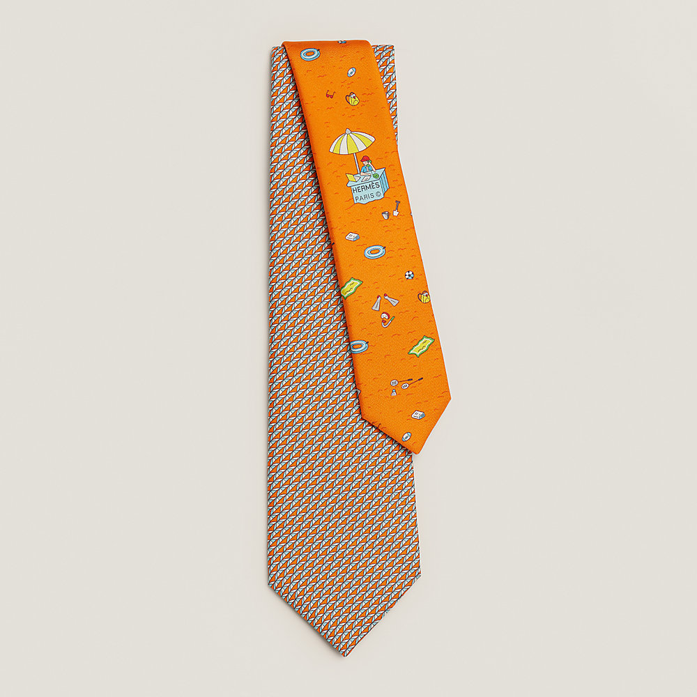 Cravate Hermès Vintage Fruits - Soie 100% - Beige - Années 90 - France